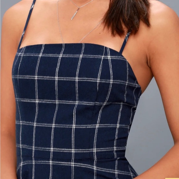Lulus Good and Plaid Navy Blue Plaid Skater Dress - Picture 4 of 4